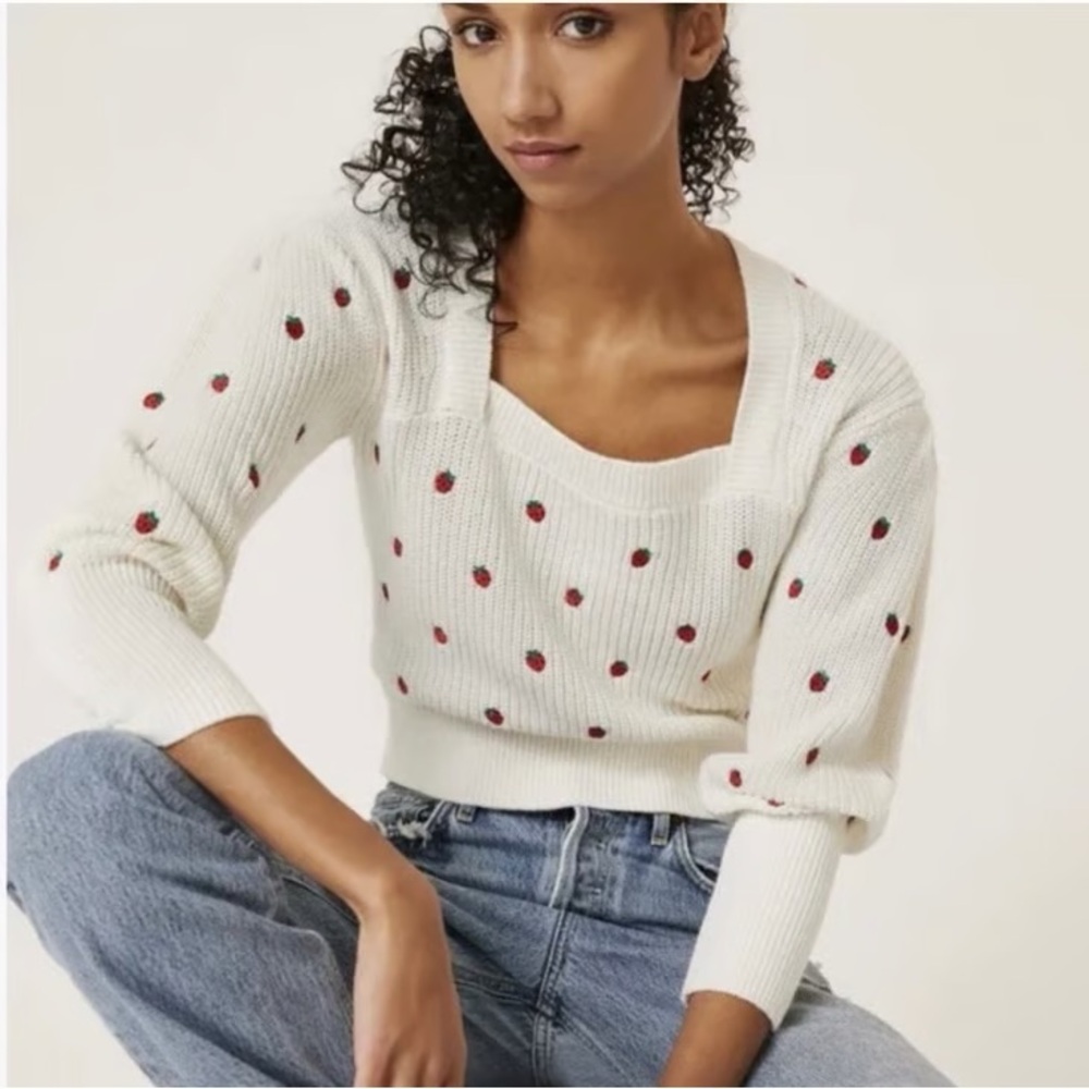 Anthropologie Maeve Strawberry Embroidered Sweater 1X XL Pilcro top shirt dress